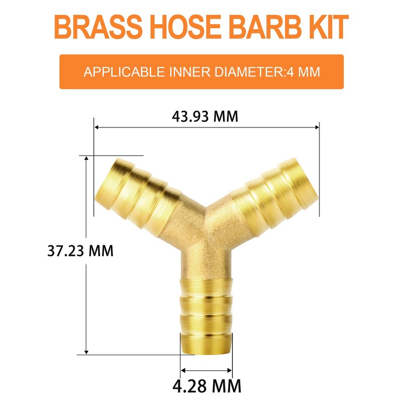 GASHER 10Pcs 4mm Brass Hose Barb, 3-Way Y-Shaped Hose Fitting