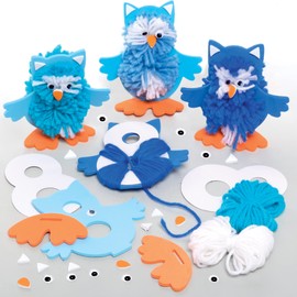 Baker Ross FE969 Snow Owl Pom Pom Craft Set - Pack of 3, Christmas Crafts, Pom Pom Decorations for Children for Crafts, Decorating and Displaying, Creative Activities for Children
