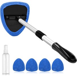 AstroAI Windshield Cleaner Tool, Car Interior Detailing Cleaning Kit with Extendable Handle and 4 Reusable Microfiber Pads, Auto Glass Wiper Brush Kit, Cars, Trucks, SUVs, Blue