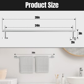 Brushed Nickel Towel Bar, 24 Inch Towel Rack for Bathroom Wall-Mounted, SUS304 Stainless Steel, Total Length 26 Inch
