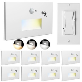 Raxjov 8 Pack Motion Sensor LED Stair Lights, 120V 3 Color Modes Stepless Dimmable Indoor Outdoor Step Lights, 3000K/4000K/6000K 3W 120LM IP65 Waterproof Stairway Light for Staircase Lighting, White