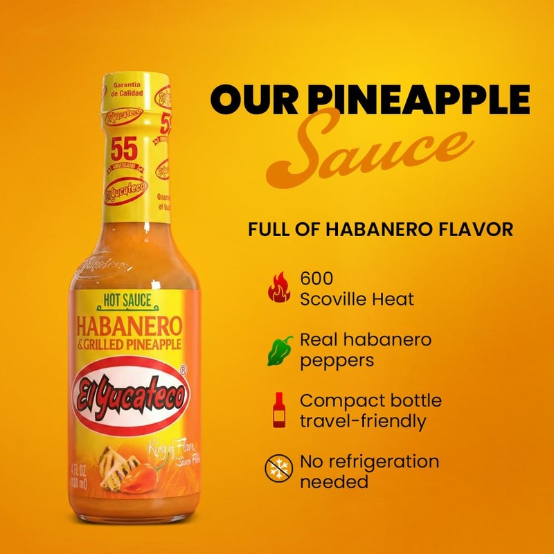 El Yucateco Grilled Pineapple and Habanero Sauce, 4 oz, Gluten