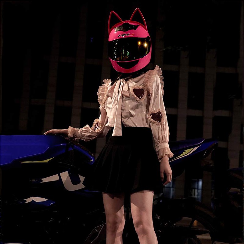 Cat Ear Motorcycle Helmet,Men and Women Cool Cute Cat Full