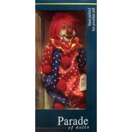 12" Clown Figure Decorative Ceramic Grey Hair, Red Suit with Gold Accent