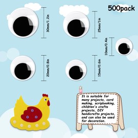 JULMELON 500 Pieces Wiggle Googly Eyes Self Adhesive Black White Craft Eyes for DIY Crafts Decoration (0.4 in, 0.6 in, 0.8 in, 1 in, 1.2 in)
