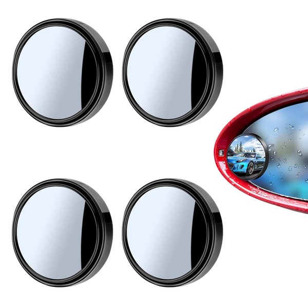 RTRTGS Pack of 4 HD Crystal Mirrors Convex Rear View Mirrors, 360° Adjustable Premium Blind Spot Mirror, Weatherproof, More Safety for All Types of Cars (Black)