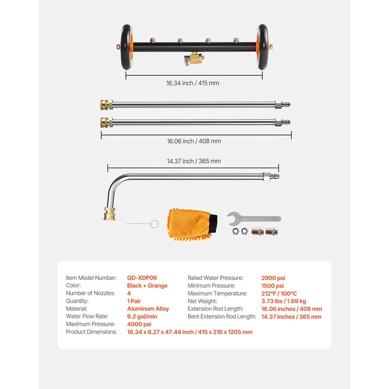 VEVOR 16" Pressure Washer Undercarriage Cleaner, Stainless Steel Surface Cleaner