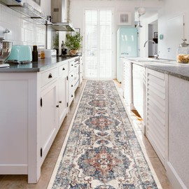 Hallway Washable Runner Rug - 2'6x14 Kitchen Rugs Entryway Rug Runner Vintage Soft Floor Mat Non Slip Indoor Farmhouse Carpet for Bathroom Living Room Bedroom (2'6''x14', Brick)