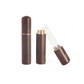 2Pcs Portable Espresso Coffee Stirrer 6 Needles 0.4mm Espresso Distribution Tools, Professional Barista Hand Needle Type Distribution Tool，Natural Wood Handle and Stand (Walnut)