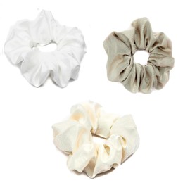 Mytoptrendz® 3pcs) Luxurious Smooth Silky Soft Hair Ties Large Satin Scrunchie Traceless Ponytail Holders Bobbles For Girls Women Up Do Hair Accessories (Beige Asorted colour)