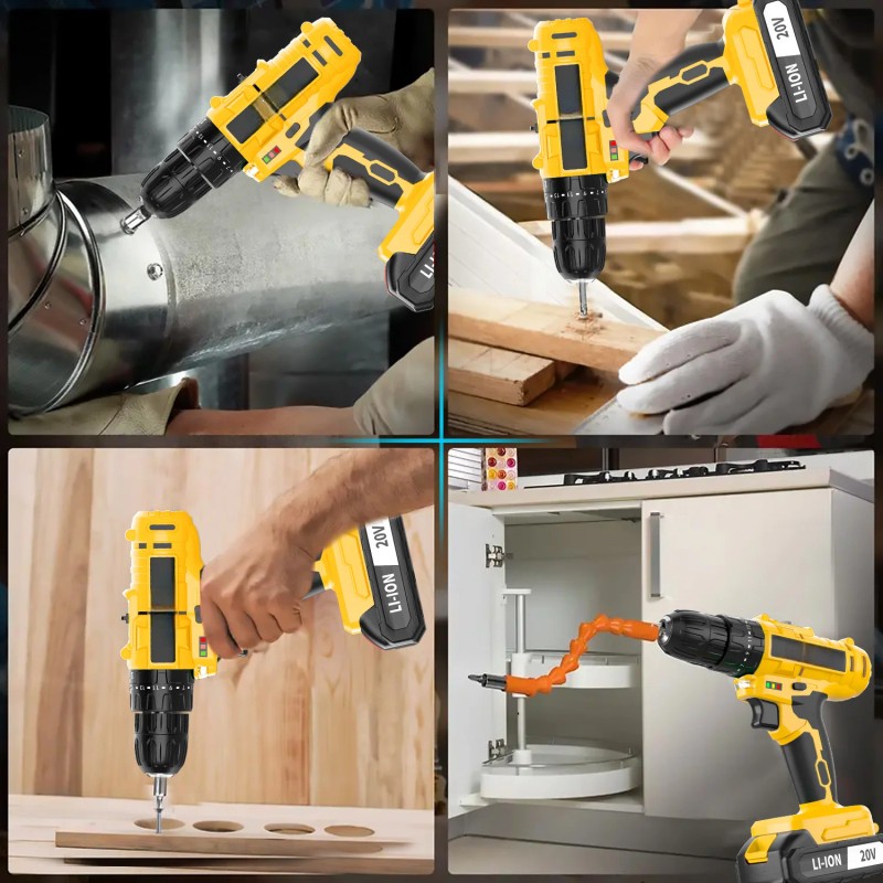 20V 3 in 1 Cordless Drill Impact Wrench Set Brushless