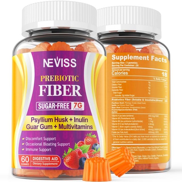 1Pack Fiber Gummies for Adults with Psyllium Husk, 7G(Soluble +