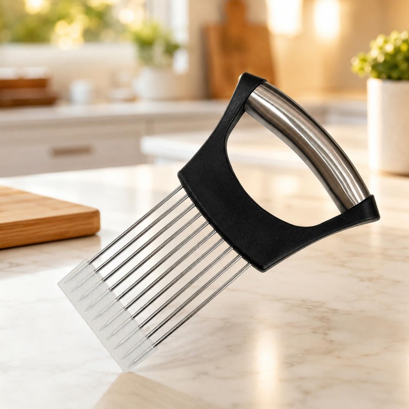 Stainless Steel Onion Holder for Slicing, 10-Needle Vegetable Cutter Guide