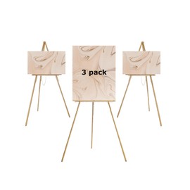 DJAR 3 Pcs 63" Wooden Easel Stand for Sign, Dual-use Adjustable Height, Wood Floor Display Easel for Wedding, Welcome Board, Poster, Picture, Photo- Gold