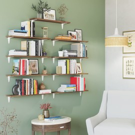 Wallniture Arras 24" Floating Shelves for Wall Decor, Wall Bookshelf for Living Room Decor, Floating Shelf for Kitchen, Wall Shelves for Bedroom, Wall Shelf Set of 9, Walnut