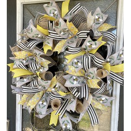 Bee Themed Farmhouse Wreath, Decor, Fall, Spring, Summer, Front Door, Burlap Wedding Farmhouse Decor, French Country Decor