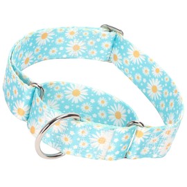 1.5 Inch Martingale Dog Collar - No Pull Design Nylon Training Collar for Medium, Large & XL Dogs | Heavy Duty Adjustable Choke-Free Collar for Large Breed Pets (Blue Daisy XL