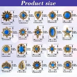 HINZIC 20Pcs Western Nail Charm, 20 Styles 3D Vintage Turquoise Daisy Nail Art Rhinestones Blue Marble Gems Jewel Accessories for Acrylic Nails Women Valentines Wedding Prom Decorations