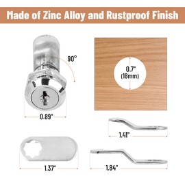 Bates- Cabinet Locks with Keys, 5/8", 3 Pack, Cam Locks for Cabinets Keyed Alike, File Cabinet Lock with Key