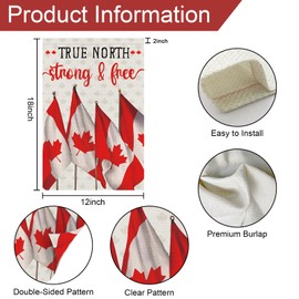 Louise Maelys True North Strong & Free Garden Flags 12 x 18 Inch Double Sided Burlap Canadian Flag 1st July Banner for Canada Day Patriotic Outdoor Decorations(Only Flags)