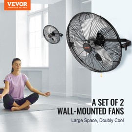 VEVOR 18 Inch Industrial Wall Mount Fan 2PCS, High Velocity 4000 CFM with 3-Speed Manual Control & 360° Tilt Adjustment, for Indoor Use, Warehouse, Workshop, Basement, and Commercial Spaces