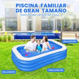 Alberca Inflables Grandes 260cm Piscinas Rectangulares Azul                                                                                           