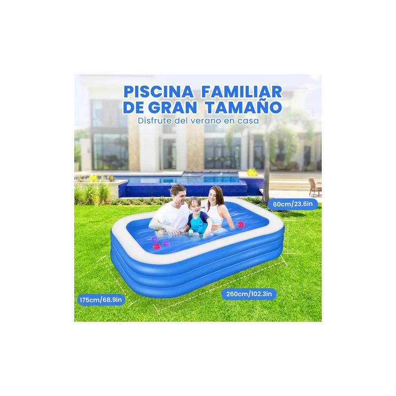 Alberca Inflables Grandes 260cm Piscinas Rectangulares Azul