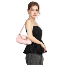 Popizard Evening Purse for Women - PU Clutch Small Shoulder Bag Removable Chain Adjustable Strap Handbag Zipper Closure Light Pink