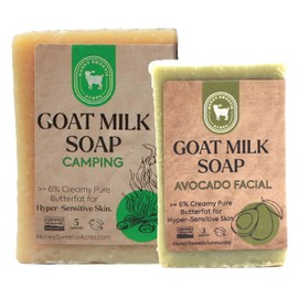 Honey Sweetie Acres Fresh of the Goat Face and Body Soap Bundle – 3 oz Avocado Facial Bar + 5 oz Hydrating Camping Goat Milk Soap – Handcrafted and Made in USA
