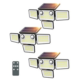 SZPOWER 4500LM Solar Lights Outdoor Waterproof, 254 LED Solar Flood Lights Outdoor with 2 Motion Sensor, 4 Heads Security Light with Remote Control for Yard Outside House Garage 3 Pack