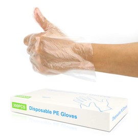 CFGROW 300pcs Disposable Plastic Gloves, Latex Free Powder Free Clear Polyethylene Hand Gloves Non-Sterile for Cleaning Cooking, Hair Coloring, Dishwashing, Food Handling, Large 300 Count (Pack of 1)