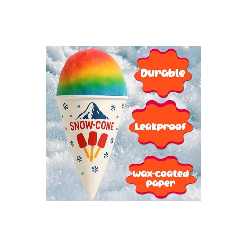 Concession Essentials Paper Snow Cone Cups, 6 oz, Wax Coated,