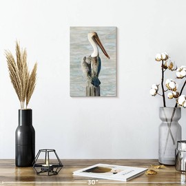 Elephant Stock - Classic Brown Pelican Wall Art - Vertical Canvas Wall Art - Living Room Wall Decor - Watercolor Pelican Canvas Art - Brown And Blue Decor by Stellar Design Studio - 8" x 12"