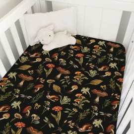 Vintage Mushroom Forest Baby Crib Sheet 52''x28'' Retro Mushrooms Snail Flowers Leaves Snug Fitted Crib Mattress Cover for Boy Girl Autumn Fall Soft Baby Bed Sheets for Standard Crib Toddler Mattress