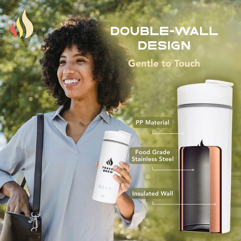 TRAVEL BREW Portable Travel Kettle with Tea Infuser- Mini Electric