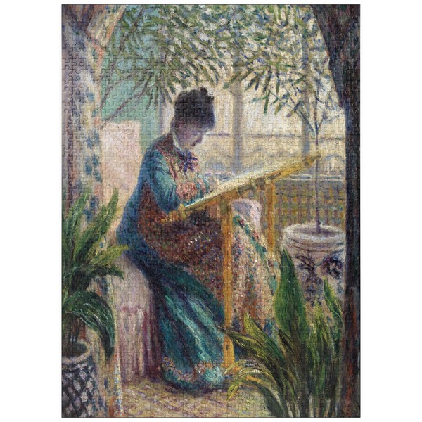 Madame Monet Embroidering 1875 by Claude Monet - Premium 1000 Piece Jigsaw Puzzle for Adults