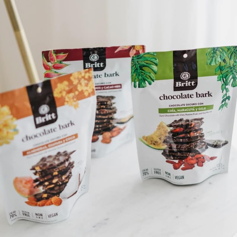 DARK CHOCOLATE BARKS WITH ALMONDS, GUAVA, AND COCONUT