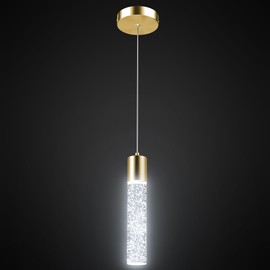 Esfos Pendant Lights Kitchen Island, 6500K Modern Kitchen Island Lights Ceiling Lighting Fixtures with Crystal Bubble, Integrated LED Cold White Hanging Light Dining Room Light 1 Pack Brushed Gold