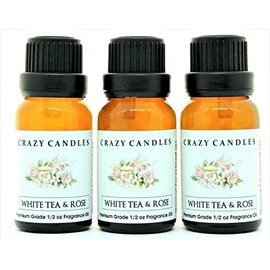 White Tea & Rose 3 Bottles 1/2 Fl Oz Each (15ml) Premium Grade Scented Fragrance Oil Crazy Candles