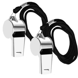 Whistle, Pack of 2 Stainless Steel Sports Whistles, Referee Whistles with Lanyard, Loud Clear Sound, Whistle Ideal for School Sports, Football Referee, Dog Training, Physical Teaching