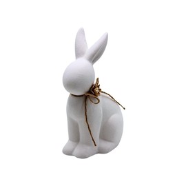 Dekohelden24 Decorative Rabbit Decoration, Easter Bunny, Minimalist Easter Decoration, Rabbit without Face and Bow Made of Ceramic in White, Size: L/W/H Approx. 12 x 7 x 15 cm, 15 cm