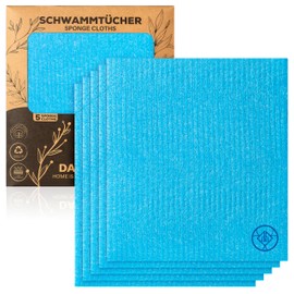 DANIHOME® Set of 5 Sponge Cloths in Sky Blue - Your Versatile, Sustainable Cleaning & Dish Cloth Set for Kitchen and Household - Washable, Environmentally Friendly - Highly Absorbent & Reusable