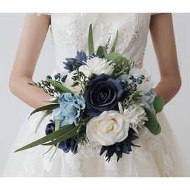 S_SSOY Wedding Bouquet for Bride Bridesmaid Navy Blue Silk Rose Bouquet for Wedding Party Prom Decoration