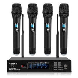 MIZISNR 4 Channel Wireless Microphone System, Professional UHF Cordless Handheld Microphones set for Singer, Metal Receiver with Adjustable Frequency Auto Scan 300ft Range for Singing karaoke Speaking