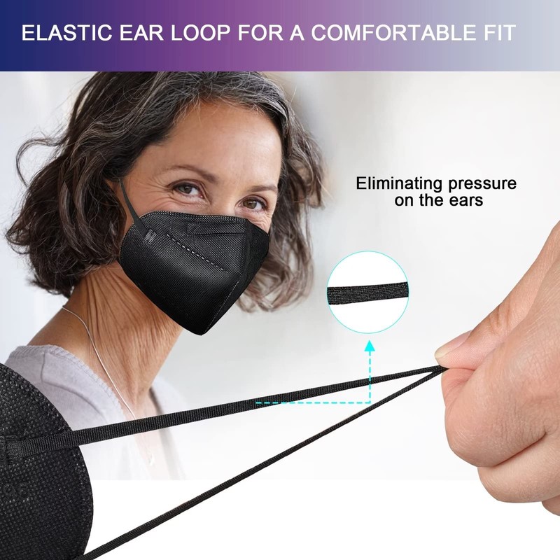 KN95 Face Mask 50 Pack, Individually Wrapped, Black Disposable Face