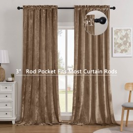 SNITIE Amber Beige Crushed Velvet Curtains with Rod Pocket Luxurious Thermal Insulation Soundproofing and Light Filtering Window Treatments for Living Room Bedroom Office, 2 Panels Set 52" W x 96" L