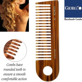 Giorgio G45 Large 6.55 Inch Hair Detangling Comb, Wide Teeth for Thick Curly Wavy Hair. Long Hair Detangler Comb For Wet and Dry. Handmade of Quality Cellulose, Saw-Cut, Hand Polished, Tortoise Shell