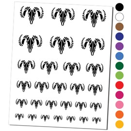 Ram Skull with Curved Horns Temporary Tattoo Water Resistant Fake Body Art Set Collection - Red (One Sheet)