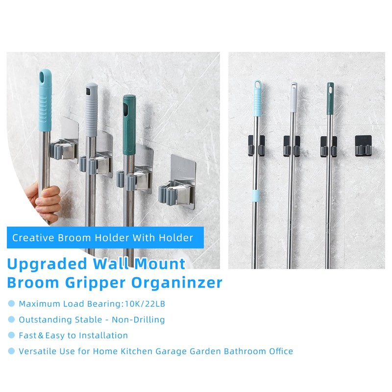 Cokshy 4 Pcs Stainless Steel Broom Holder, Heavy Duty Garden