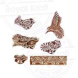 Royal Kraft Henna Wooden Stamps Handcarved Bird Pattern Printing Blocks (Set of 6)